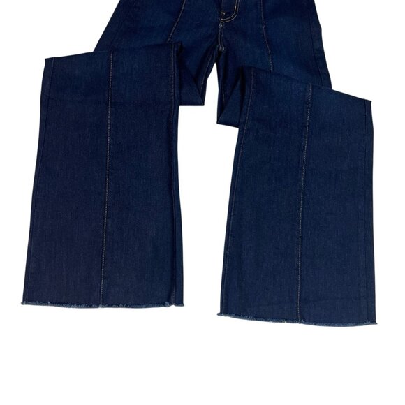 O2 Denim Front Seam Wide Leg Jeans Size 27 Trouser High Rise Dark Wash PW508 - Picture 10 of 12